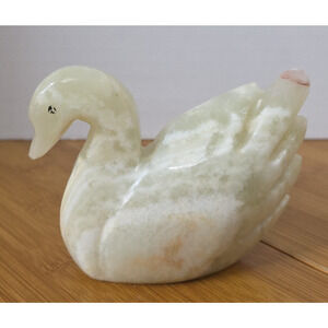 Vintage Hand-Carved Onyx Stone Swan Figurine Marble Desk Home Decoration Birds